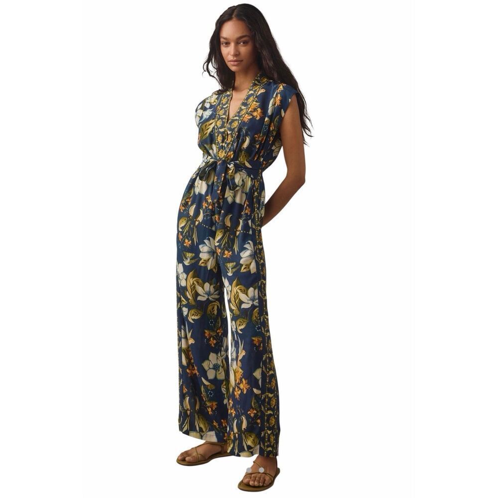 Farm Rio x Anthropologie Hummingbird‎ Floral Jumpsuit Small